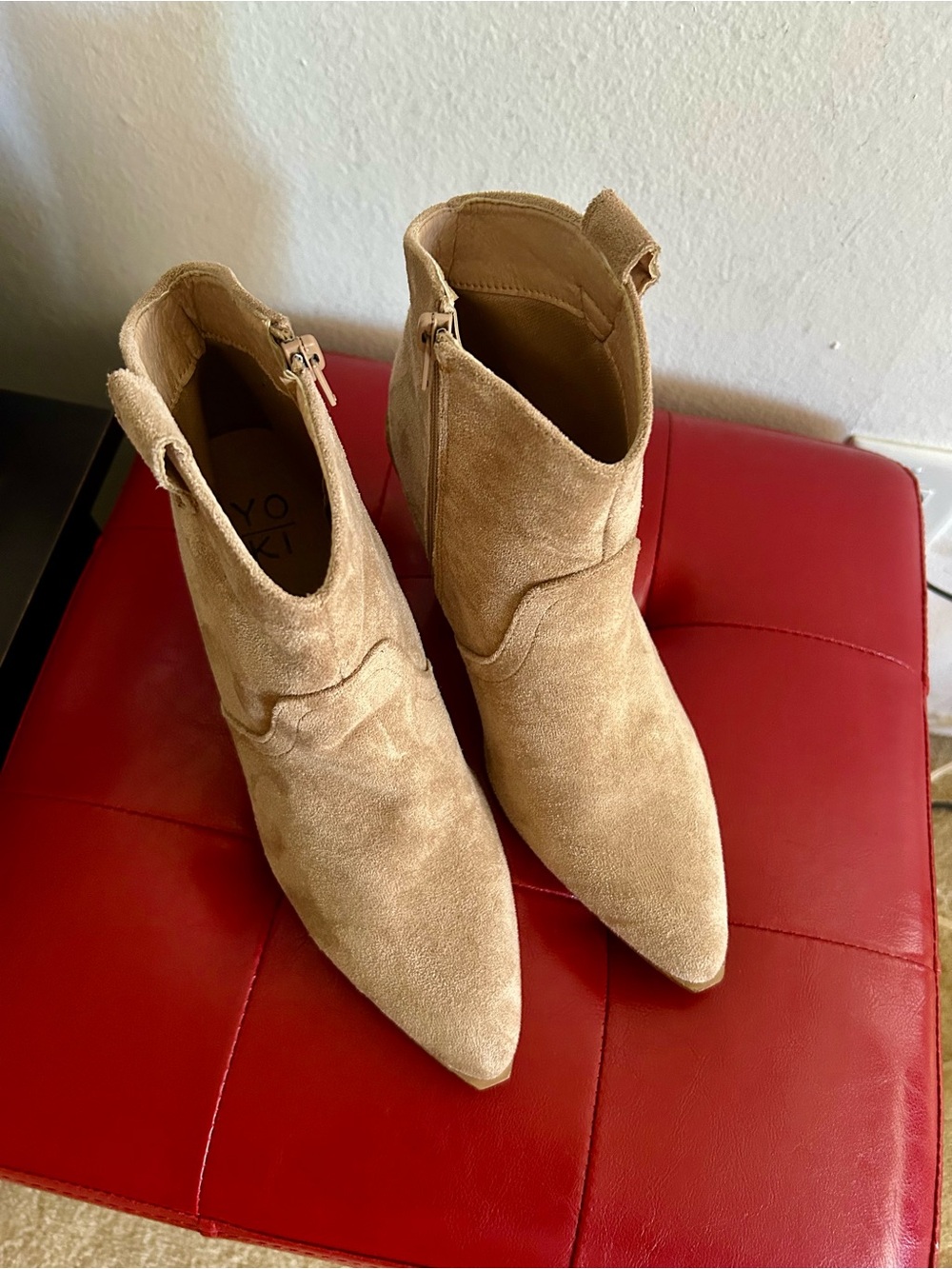 Yoki Tan Suede Pointed Ankle Booties